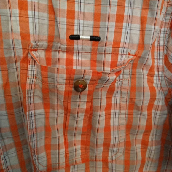 Cavi Men's 2X Large Plaid Button Down Short Sleeve Shirt Orange White Charcoal - Picture 3 of 9